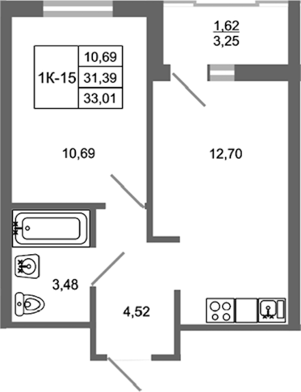 1-комнатная квартира 33.01 м², 14/17 эт., ЖК «Стороны Света 2»
